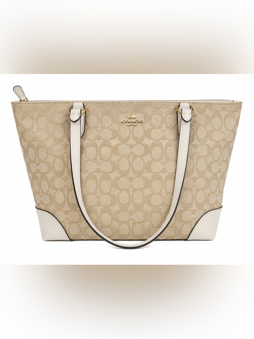 Coach Signature Canvas Tote Handbag Beige and Ivory